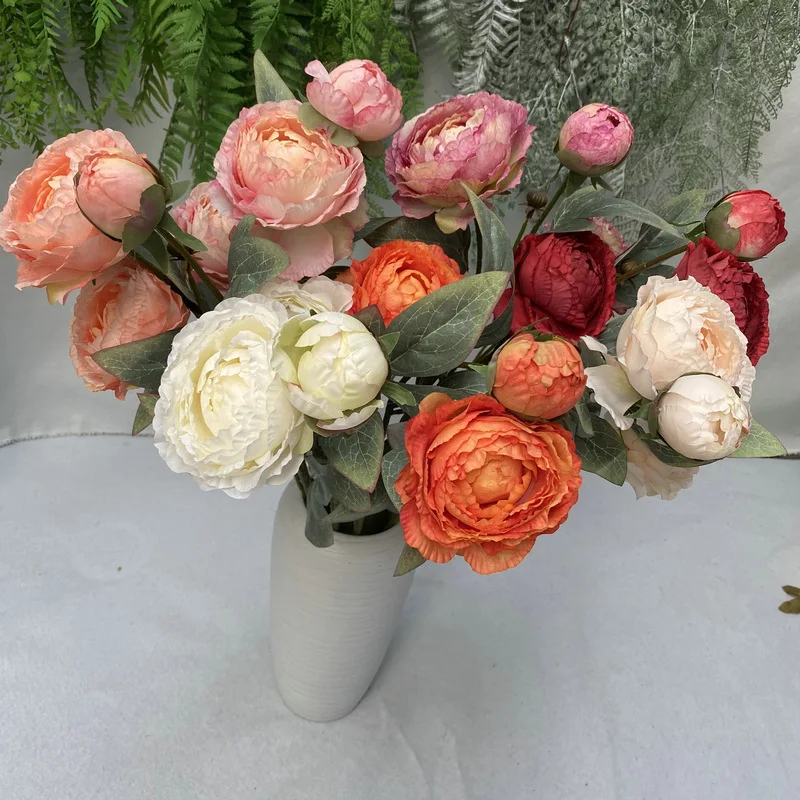

AIZHIWENG Rose Artificial Flowers 3 Heads Pink White Peonies Silk Flower Wedding Garden Decoration Fake Flower Bouquet Peony Co