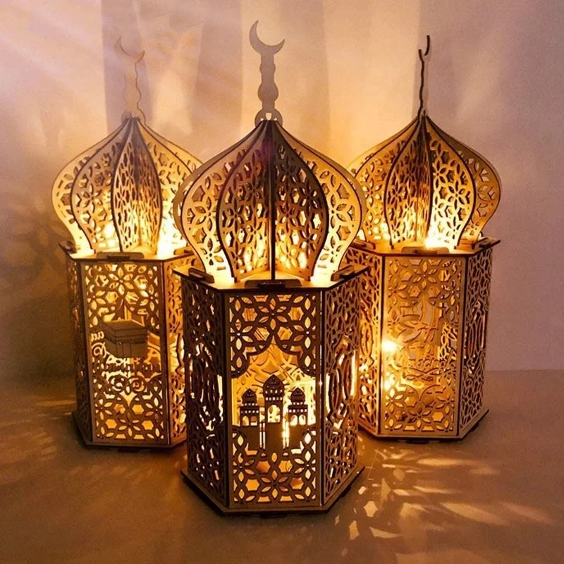 

Wooden Ramadan Lamp LED Lights Decoration Muslim Party Lighting DIY Eid Mubarak Ramadan Lamp Room Decoration(no battery)