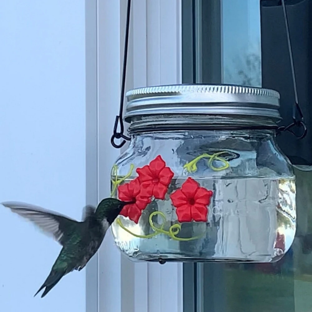

Hummingbird Feeder Clear Jar Wild Bird Feeders Hanging for Garden Yard Outside 30-Ounce with 3 Red Feeding Ports