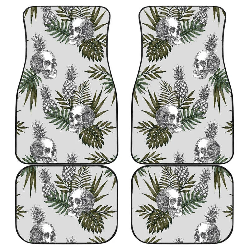 

Tropical Pineapple Skull Pattern Print Front and Back Car Floor Mats Heavy Carpet Front and Rear Full Set 4PCs Pack