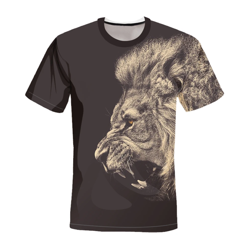 

Новинка лета 2021, футболки с коротким рукавом и круглым вырезом, топы с 3D флуоресцентным рисунком льва, Модная стильная мужская одежда, повсе...