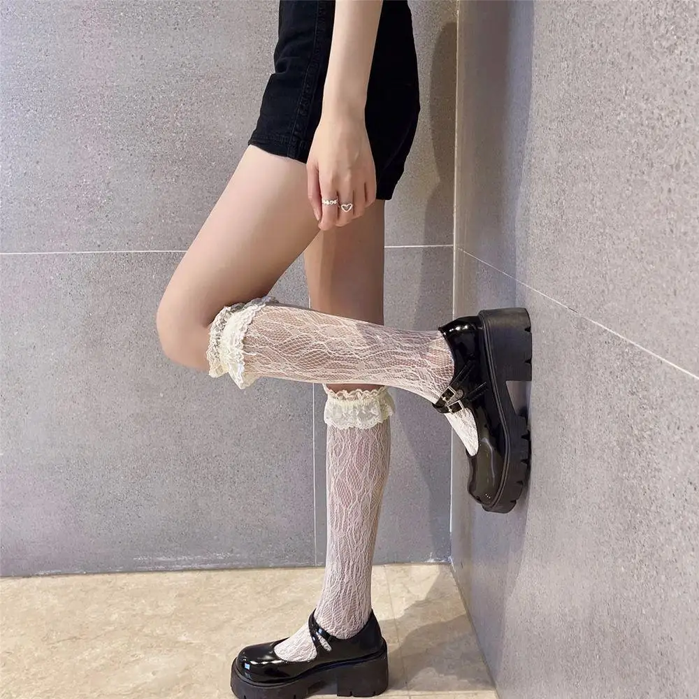 

Женские готические эластичные носки принцессы для косплея, однотонные женские Чулочные изделия в стиле "Лолита", "сетчатые Гольфы с оборками"