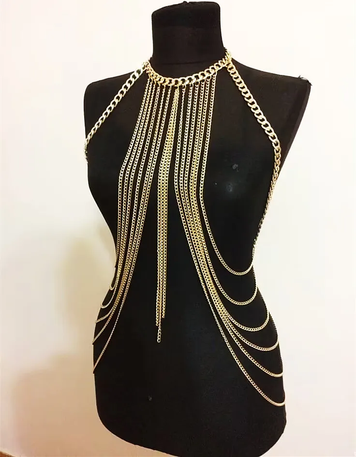 

B1206 Trendy Women Tassel Harness Body Chain Jewelry For Clothing Three Colors Choose