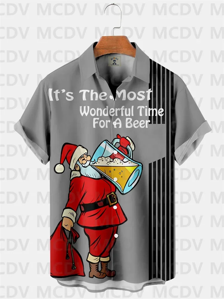 Мужская Рождественская рубашка с принтом Санта Клауса питьевого пива