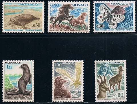 Новые почтовые штампы Монако 1970 года, защищенные животные