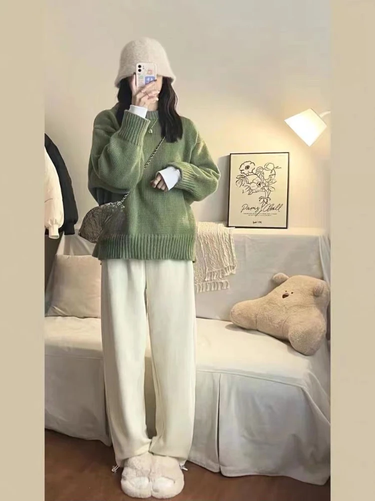 gaga Vintage Sweter Kobiety Jesień Zima Moda O Szyja Odzież wierzchnia Solidny Luźny Pulower Prosty Casual Dzianina Damski