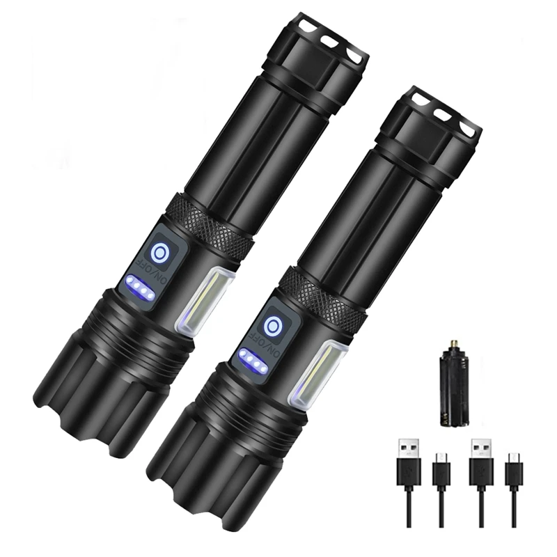 

HOT SALE Rechargeable Flashlight, 2 X 150000 High Lumen Super Bright Flashlights, 7 Modes, Powerful Handheld LED Flashlight