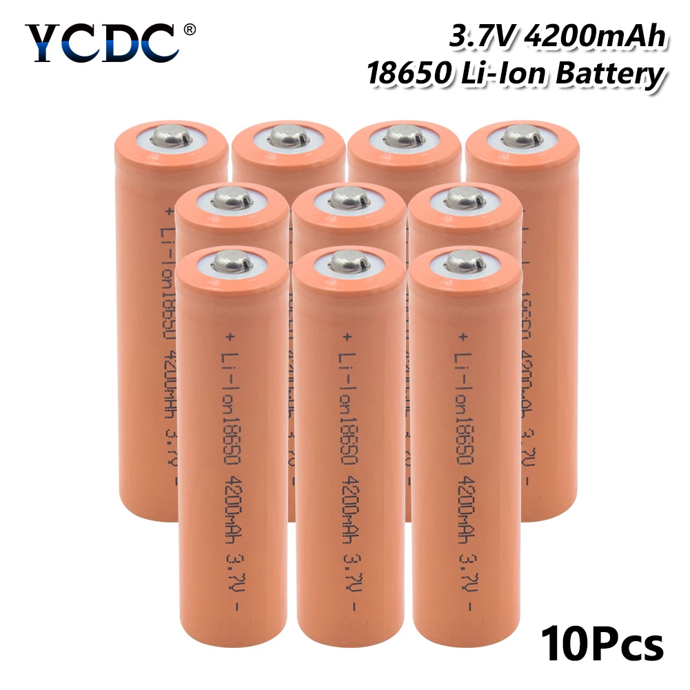 

Литиевая батарея 18650, 3,7 в, 4200 мА/ч, литий-ионный аккумулятор, перезаряжаемый мощный аккумулятор с высоким разрядом для фонарика, налобного фо...