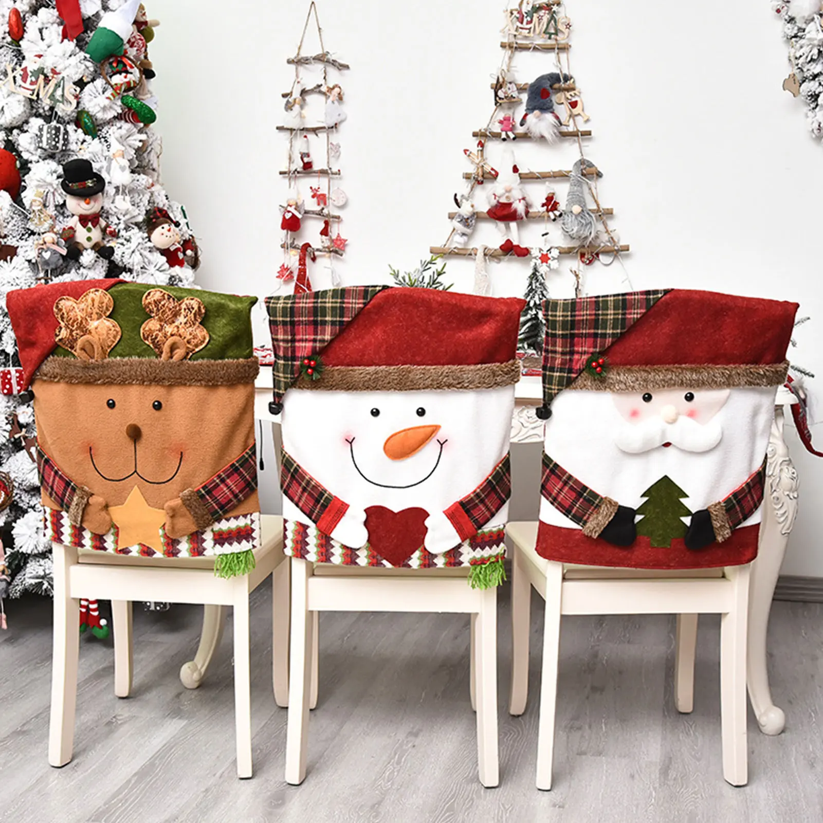 

1Pcs Christmas Chair Covers Kitchen Dining Chair Back Slipcovers Santa Snowman Elk Chair Protectors Christmas Chairs Decorati