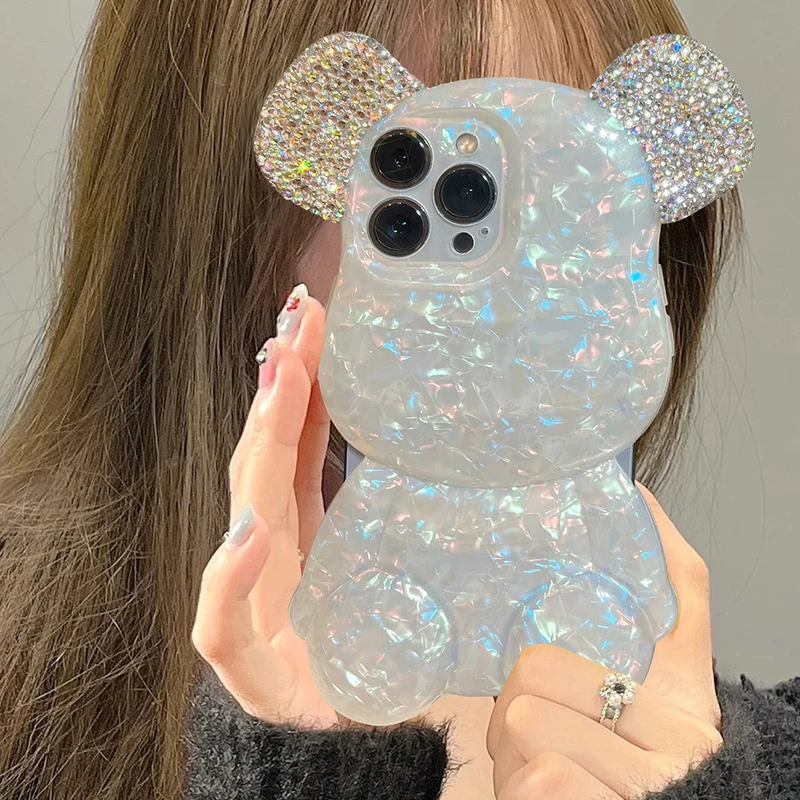 

Bling Glitter Diamond Crystal 3D Cartoon Shell Bear Silicone Soft Phone Case for Iphone 14 13 Pro Max 12 11 X XS XR Cute Cover