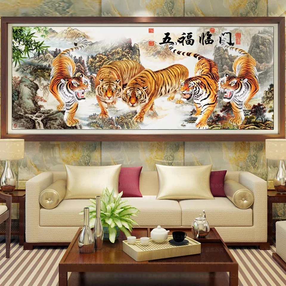 

Five Tigers 5D Diamond Embroidery Large DIY Diamond Painting Art Wild Animals Cross Stitch Kits Chinese Style Home Decoration