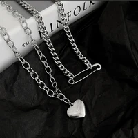 fashion jewelry pin design chain around the neck love heart necklace for women pendant prom accessories hip hop clavicle chokers