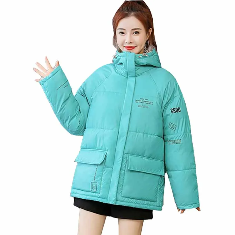 

Winter Padded Jacket Women Hooded Down Cotton Jacket Short Coat Student Loose Thicken Warm Top Casual Outwear