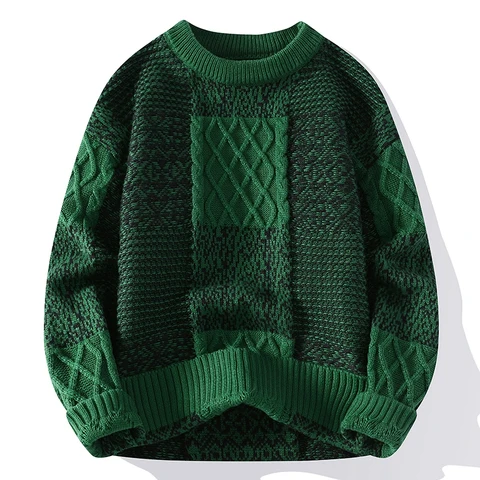 Мужской однотонный вязаный пуловер, теплый свитер с круглым вырезом и длинными рукавами, зима 2023