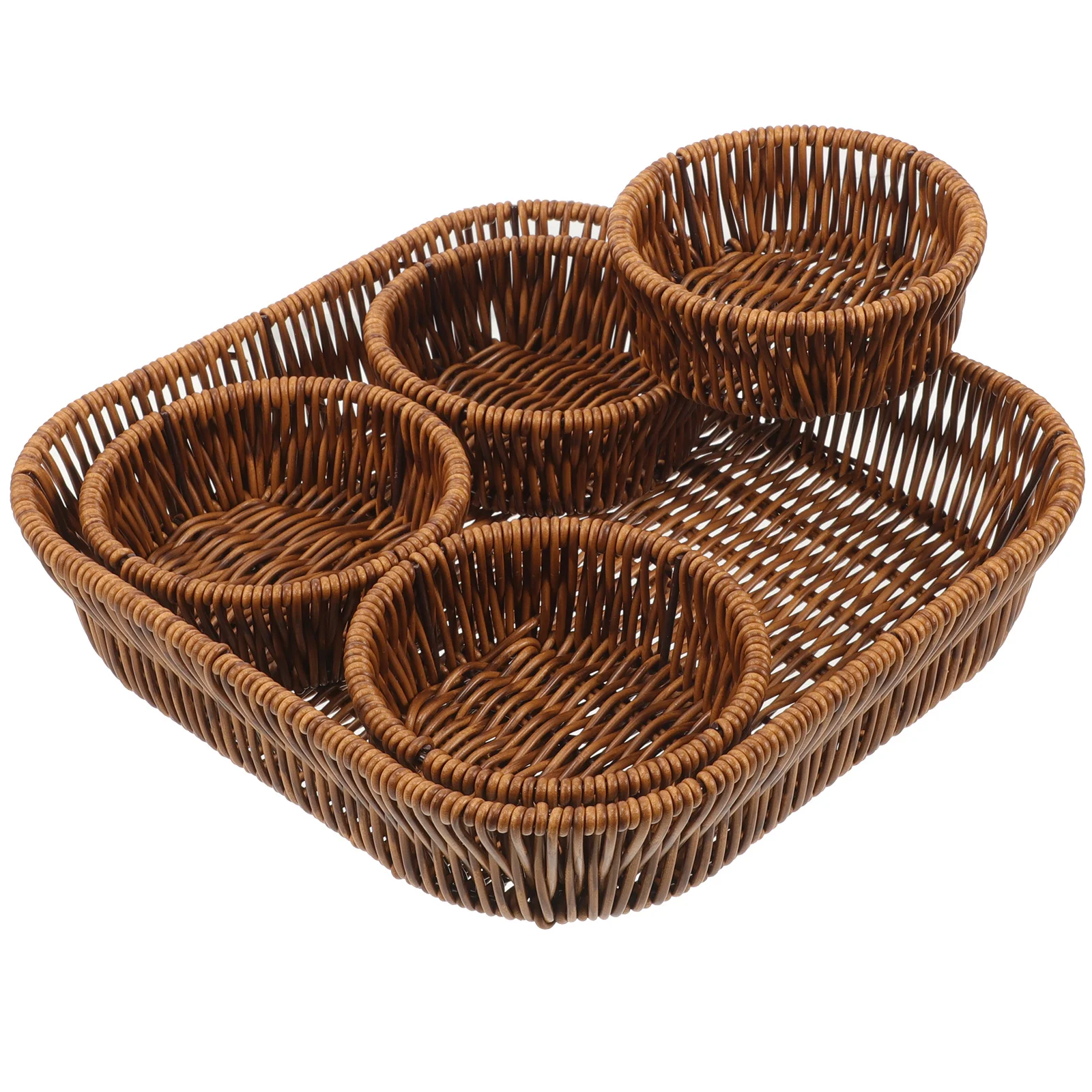 

Rattan Storage Basket Snack Food Dried Fruit Compartments Woven Large Round Small
