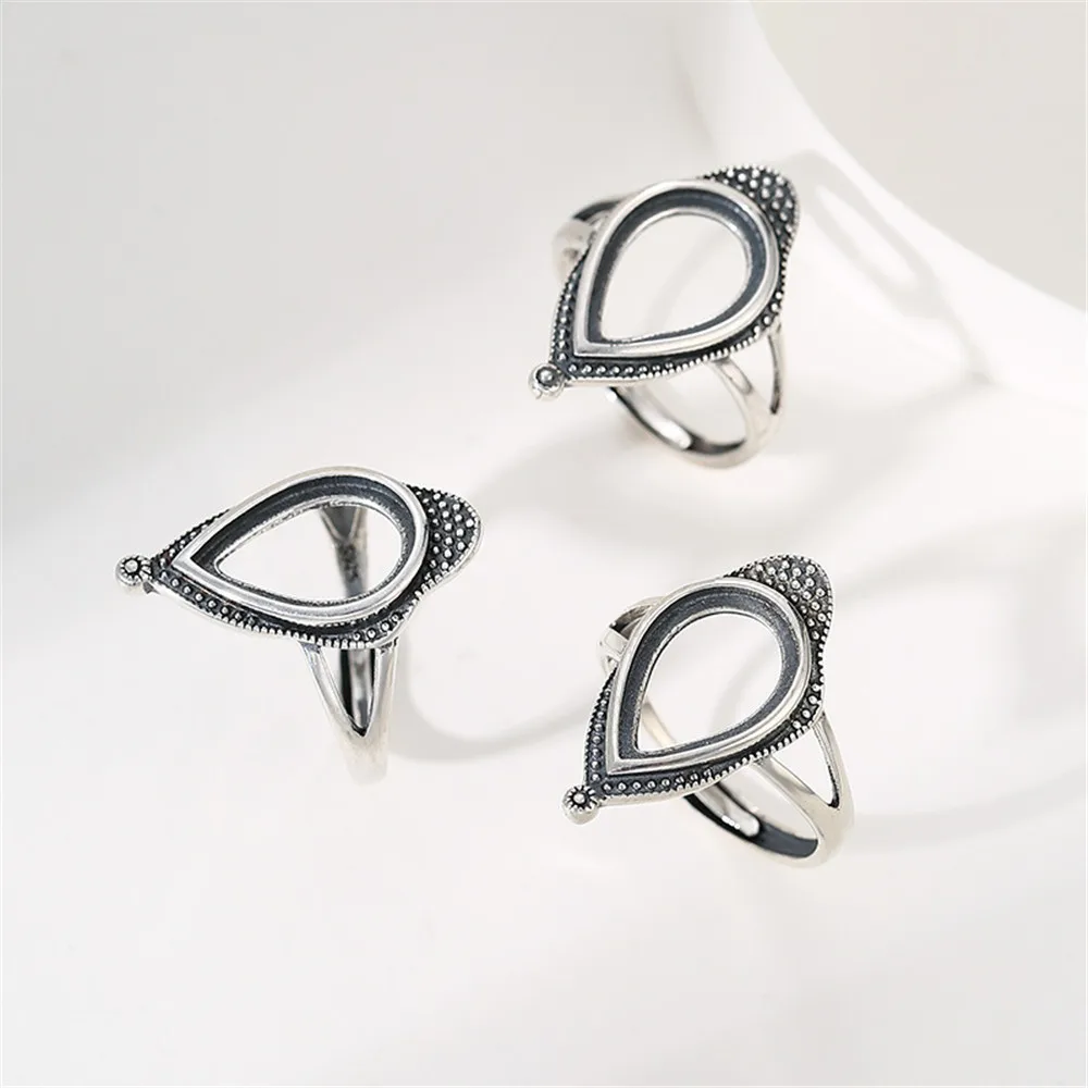 Ring Blank for 10x14mm Teardrop Cabochons Antique Style Ring Setting Thai Sterling Silver Adjustable Ring Base RB417S