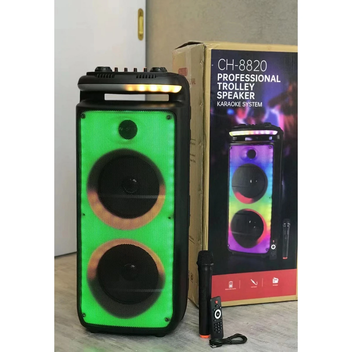 

CH-8820 New Arrival Boombox KIMISO Double 8inch Horn Speaker Big Woofer With Wireless Microphone