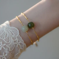 minar chinese style green color natural stone charm bracelets for women gold color beads chain toggle clasps bracelet jewelry
