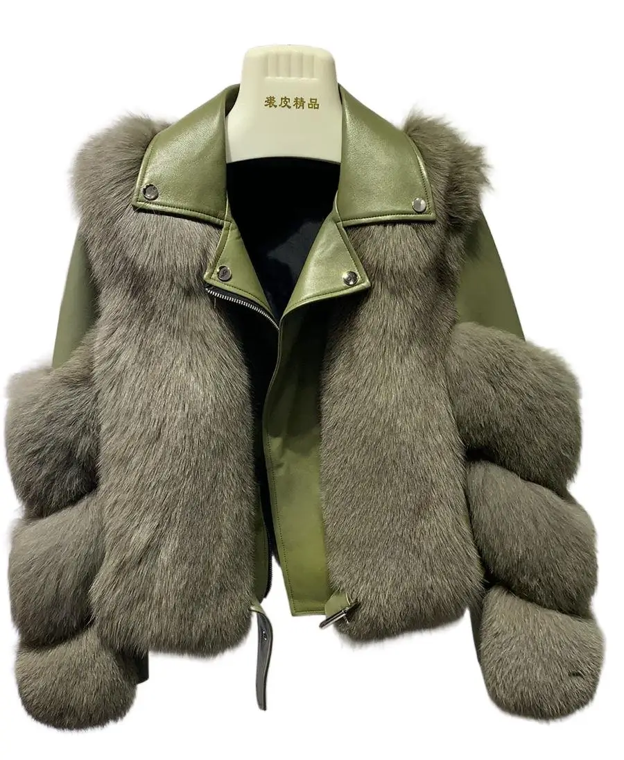 Women Winter Real Fox Fur Coats Real Fur Jacket Ladies Real Leather Warm Soft Overcoats Genuine Sheepskin Luxury Fur Outerwears