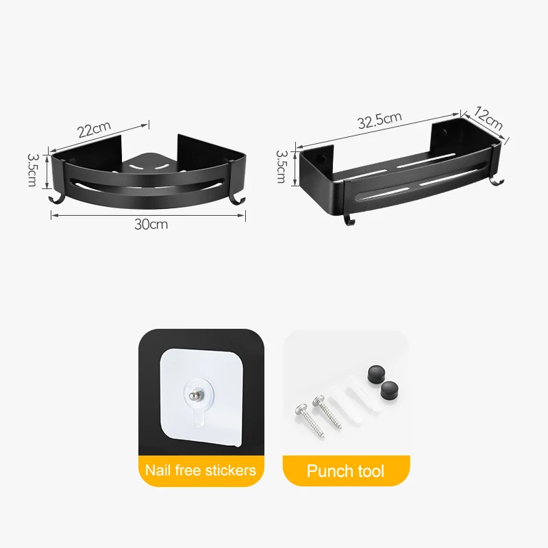 Полка-органайзер для ванной комнаты стойка хранения душа черные угловые полки