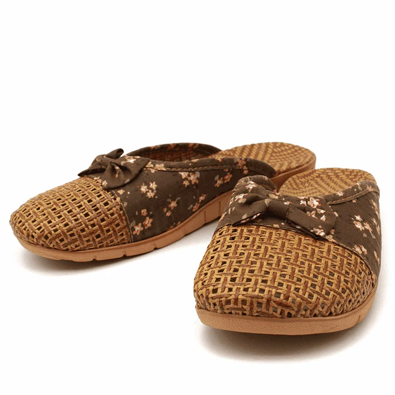 

Women Slippers 2022 Casual Slides Floral Flax Bow Linen Casual Indoor Flat Shoes Woman Summer Sandals Women's Sandalias