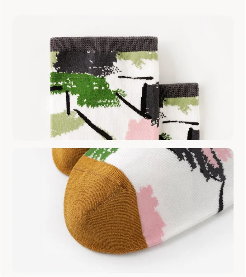 Hot Sale New Arrival Ins Funny Fancy Sock for Women and Men Cotton Cartoon Socks 5 Pairs Vintage Art Creative Oil Painting