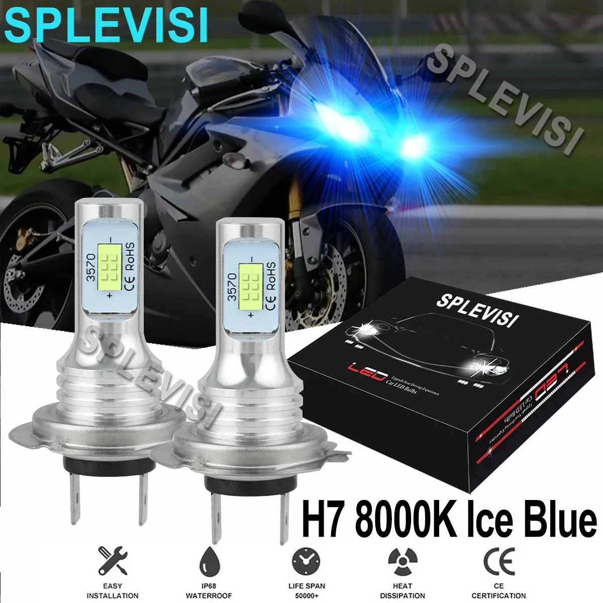 2x70W 8000K Ice Blue мотоциклетная светодиодная фара H7 для Triumph Daytona675 2006-2008 2009 2010 2011 2012 2013