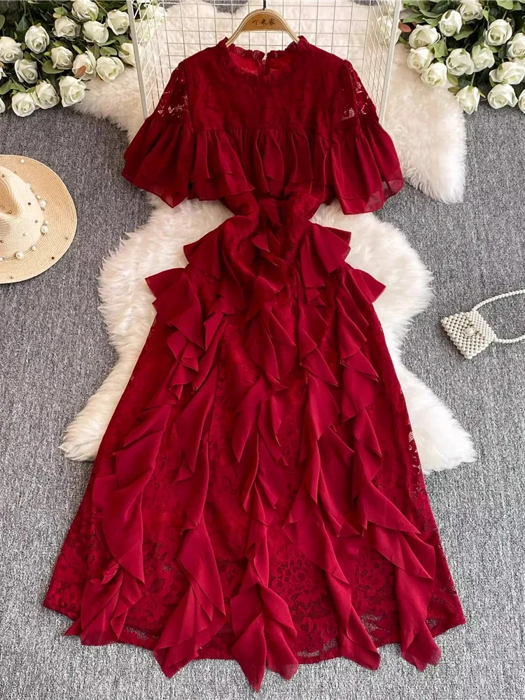 Женское длинное кружевное платье в стиле пэчворк элегантное платье-трапеция с