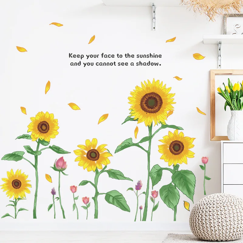 

Sunflower English Slogan Small Fresh Flowers Dandelion Wall Stickers Removable Vinyl PVC Home Decor for Living Room Bedroom