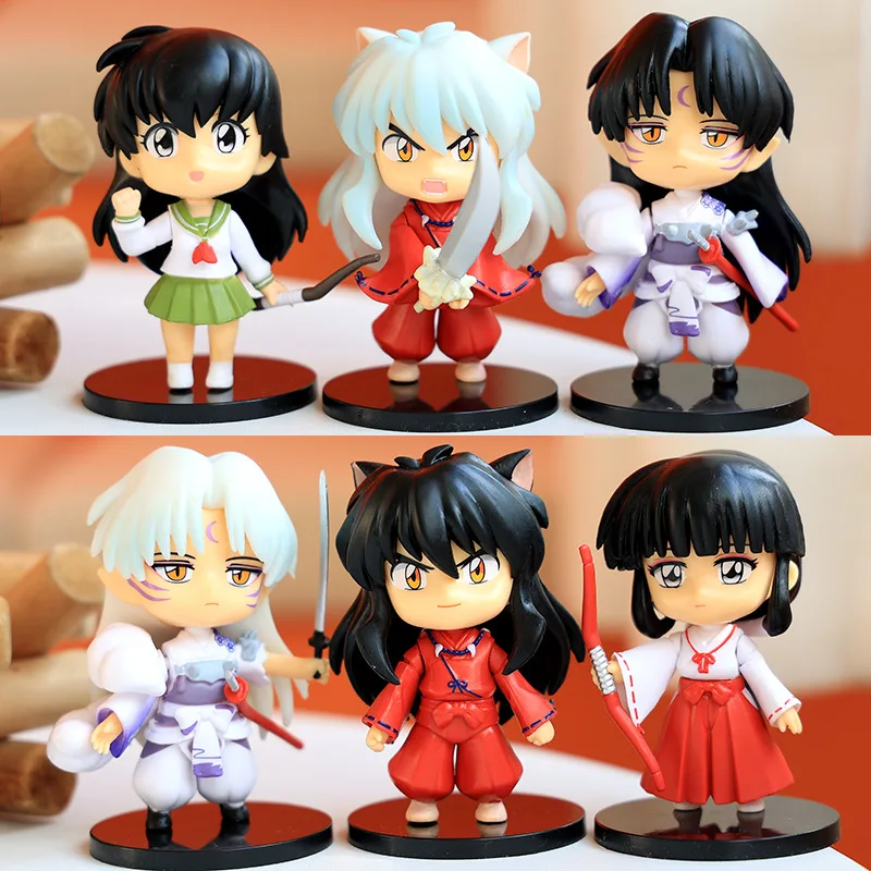 

10cm 6Pcs/Set Anime Inuyasha Figure Character Doll Sesshoumaru Ornament Higurashi Kagome Model Static Toy