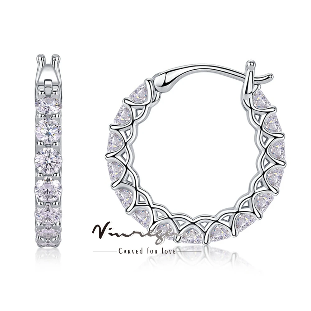 Серьги-кольца Vinregem GRA 3EX VVS1 D цвета с настоящими муассанитами и бриллиантами