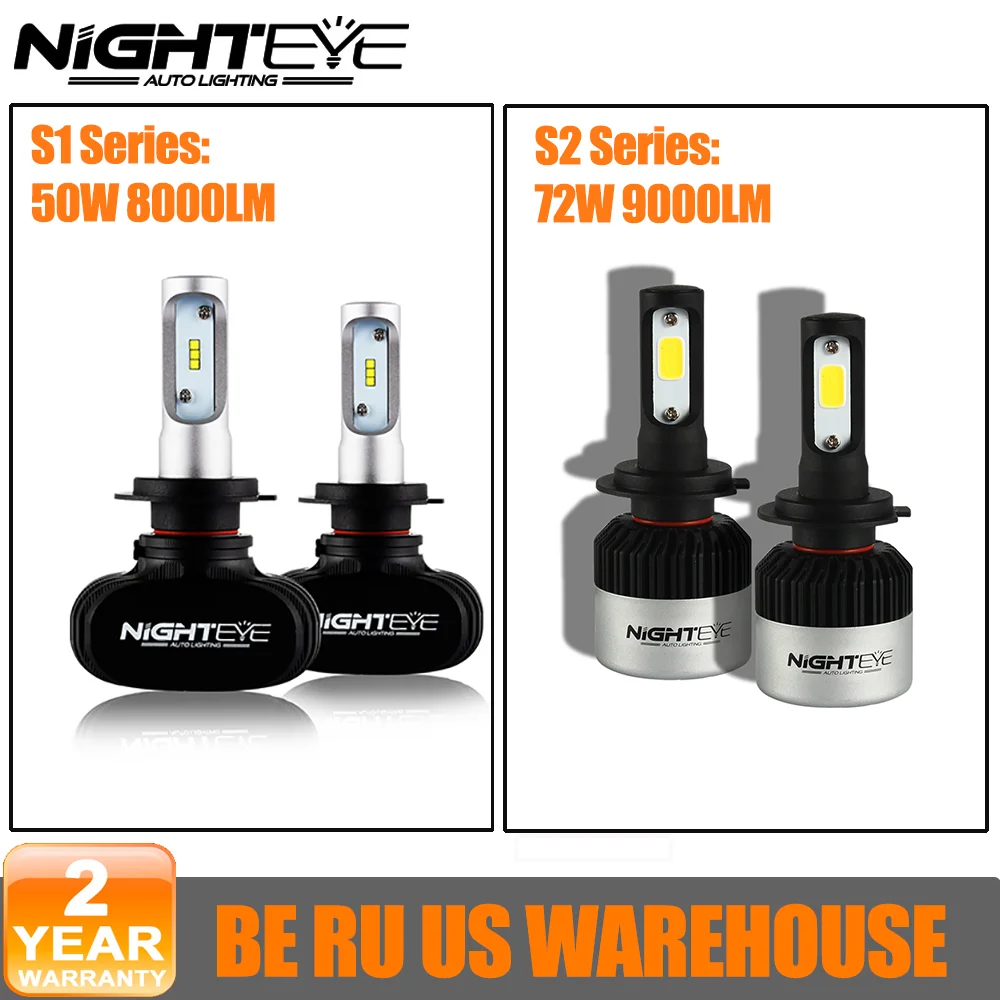 

NIGHTEYE H7 LED Bulbs H8 H9 H11 H16JP H4 9005 HB3 9006 HB4 Car Headlight Bulbs 50W 8000LM/72W 9000LM 6500K White Auto Headlamp