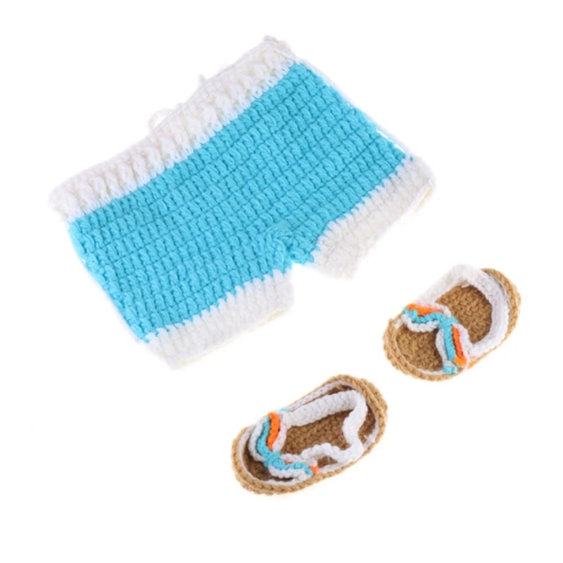 

Knitted Short Pants with Shoes Baby Hundred Days Photography Clothing Baby Cooling Dressing Newborn Photography Props Wholesale