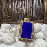 european and american style rectangular lapis lazuli inlaid rhinestone pendant ladies personality trend necklace jewelry