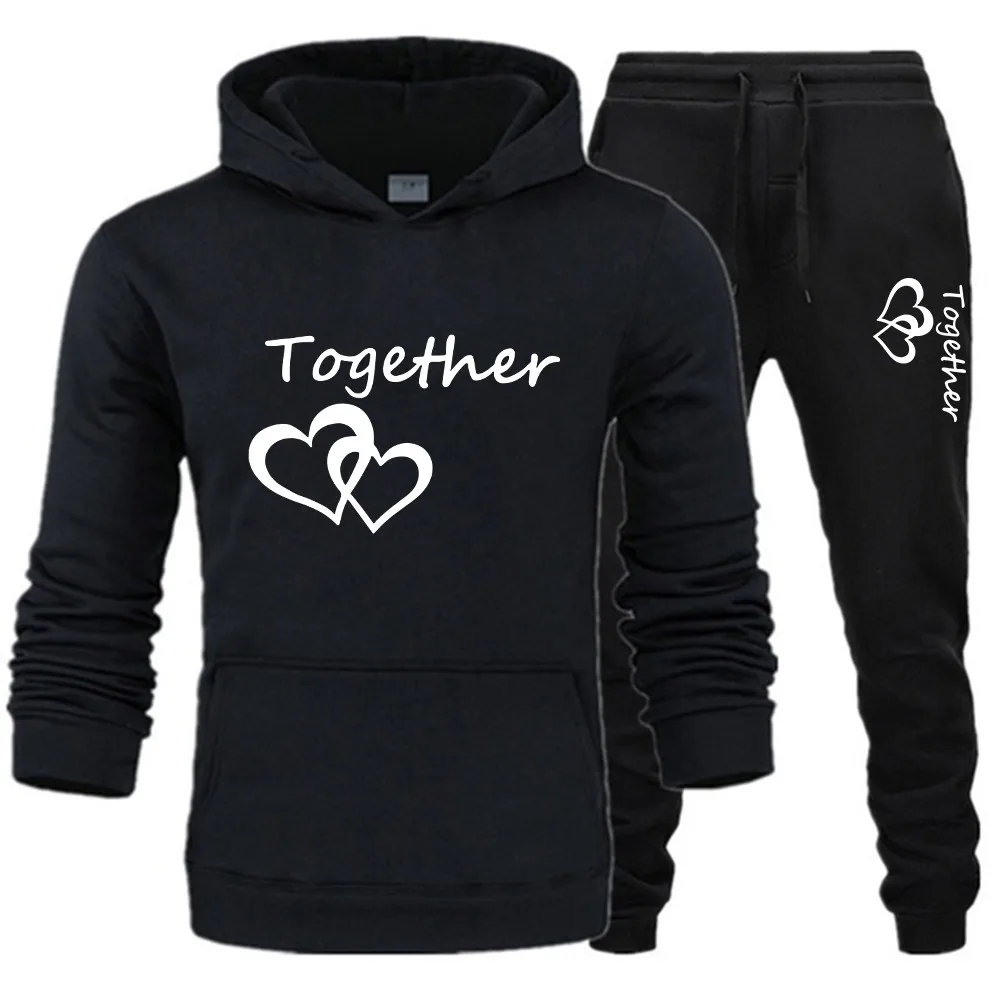 

2022 New Fashion Couple Activewear Set Together Forever Print Hoodie Set 2 Piece Hoodie and Pants