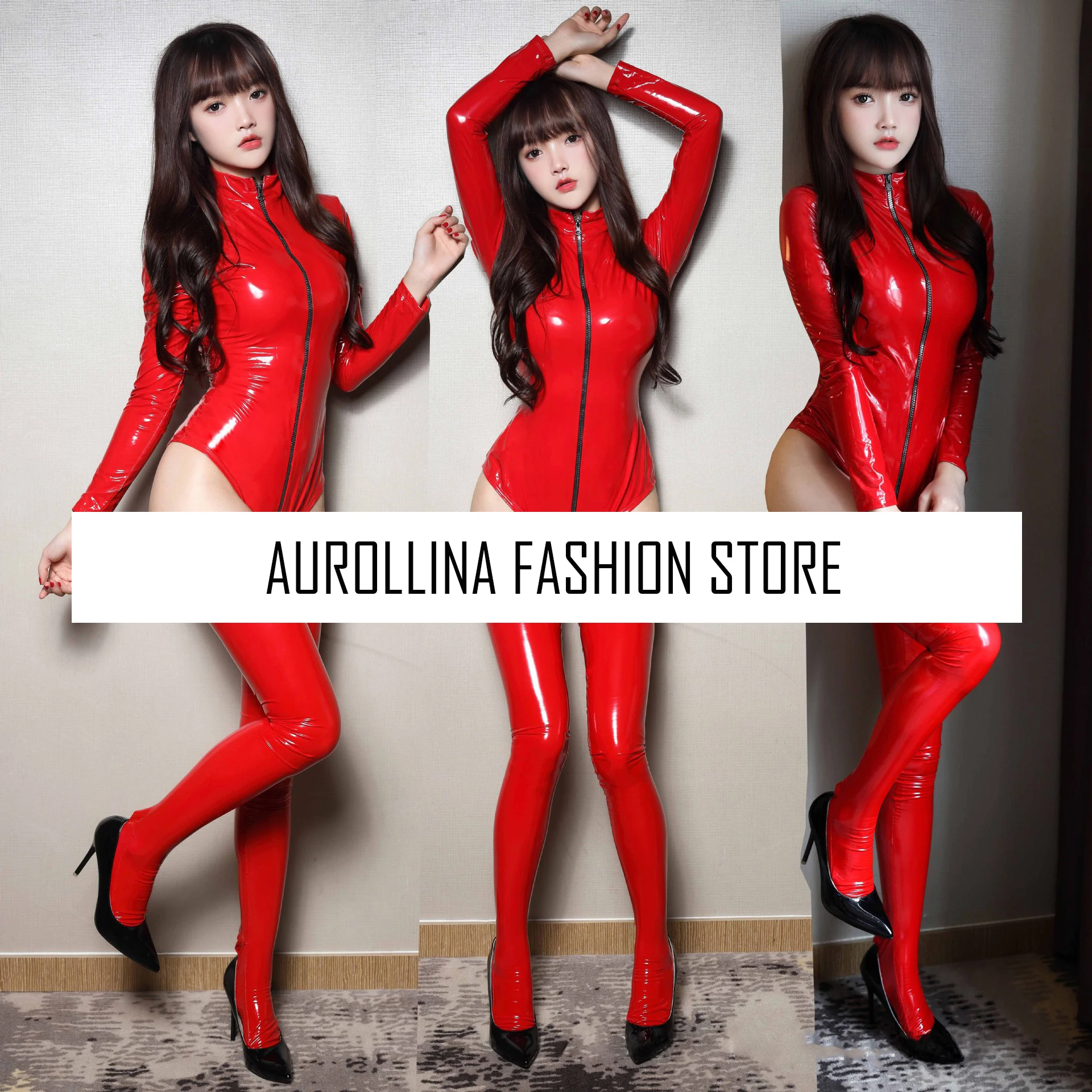 

Костюм женский из латекса и кожи, соблазнительный Фетиш в стиле "Лолита", чулок, комбинезон на молнии, Униформа с открытой промежностью, кост...