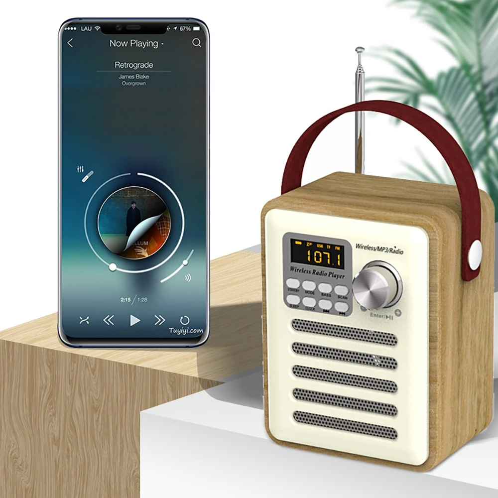 

Портативный музыкальный bluetooth-динамик, деревянная цифровая FM-радио, TF-карта, U-диск, будильник, Поддержка беспроводного перезаряжаемого ради...