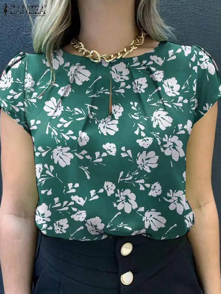 Женская блузка ZANZEA в повседневном стиле с короткими рукавами и тканью цветочным