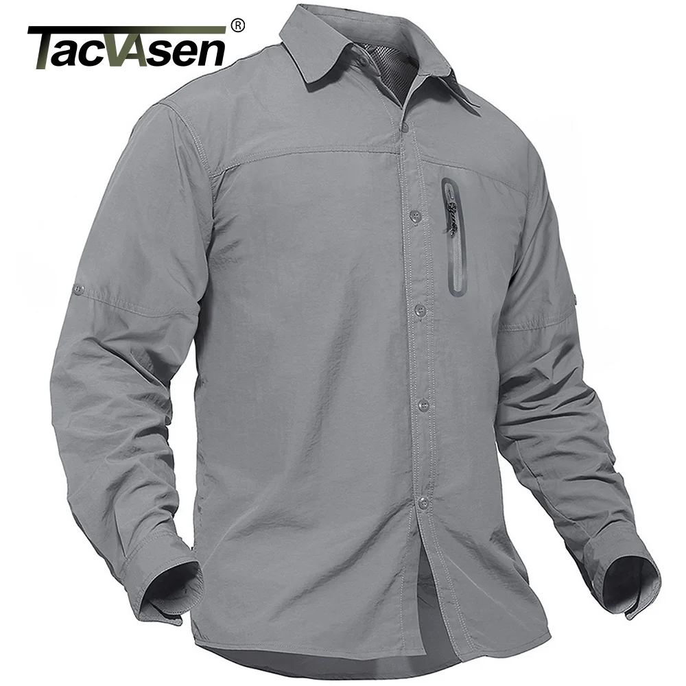 

TACVASEN Summer Cargo Work Shirts Men Long Sleeve Lightweight Quick Dry Tactical Military Utility Shirts Zip Pockets Army Shirts