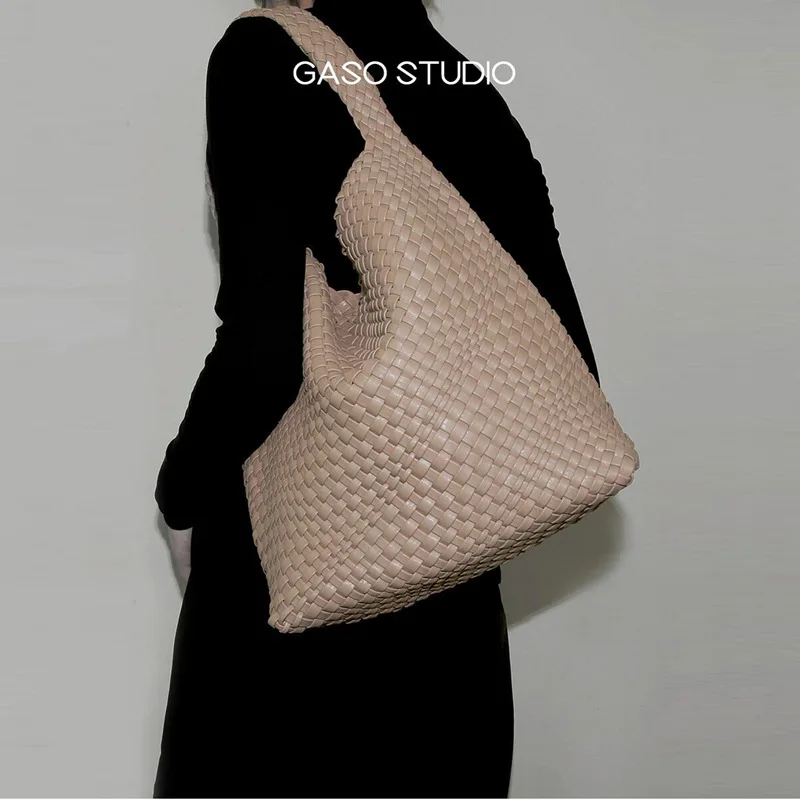 Solid Leather Weave Large Capacity Totes Bag For Women Fashion Female Shopping Composite Bag Hasp Design Causal Ladies Purse Bag