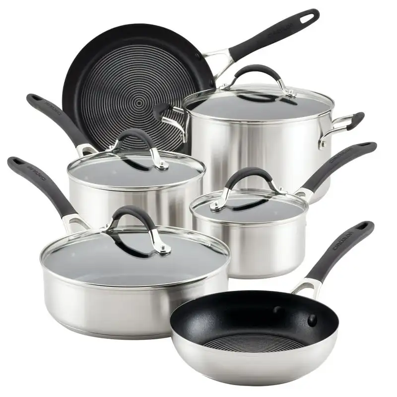 

SteelShield Stainless and Nonstick Technology, 10-Piece set, Silver Cooking Pot Sets for Effortless Cooking