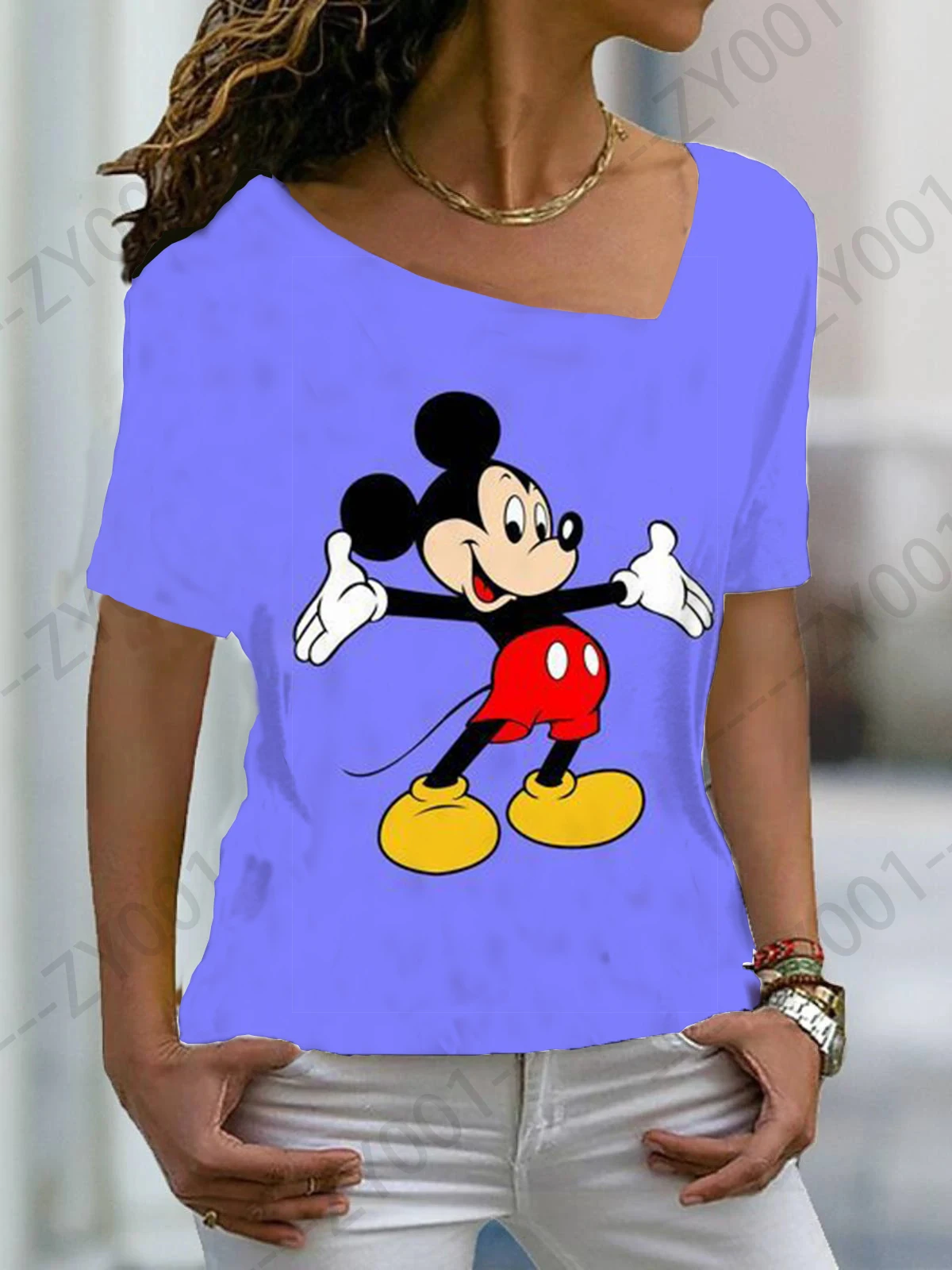 

BLOUS WOMAN CROP TOP Disney Female Clothing Oversized T-shirt Aesthetic Blouses 2022 Spring Mickey Women Tops Women's T-shirts