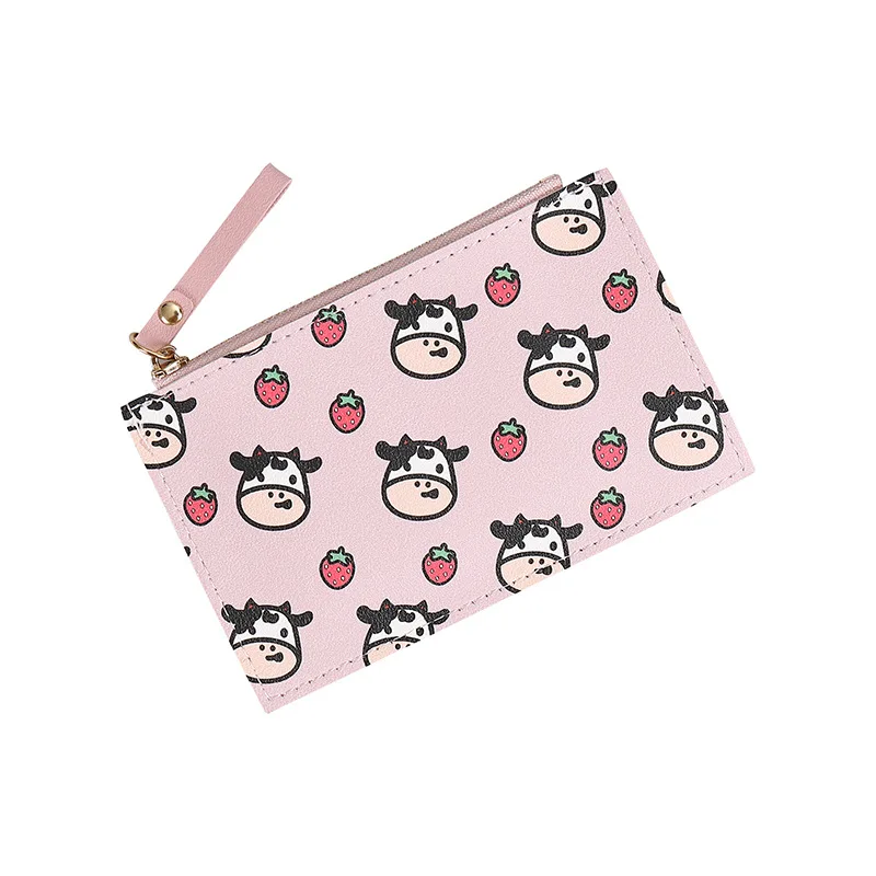 PU Leather Coin Purse Korean Version New Cute Cow Print Ultra-thin Zipper Multi-card Large Capacity Portable Money Clip Female images - 6