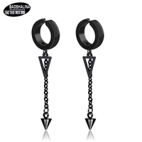 2022 new korean geometric black punk earrings mens stainless steel earrings titanium steel earrings clip triangle stud