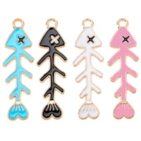 20pcs 35x11mm fashion enamel colorful fish bone pendant necklace for women diy jewelry making supplies handmade accessories