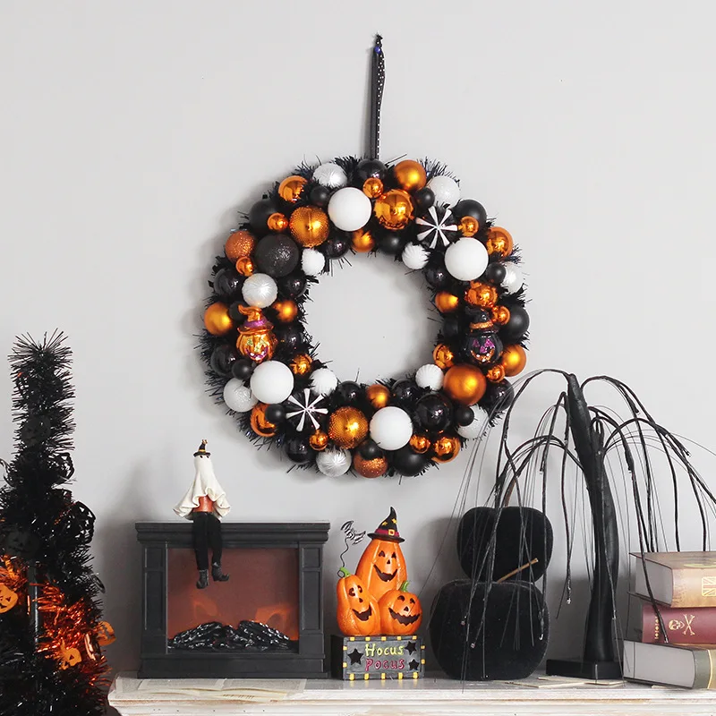 

New Halloween Home Decorations Party Scene Arrangement Horror Pumpkin Plastic Ball Garland Christmas Ball Ring Wall Hanging