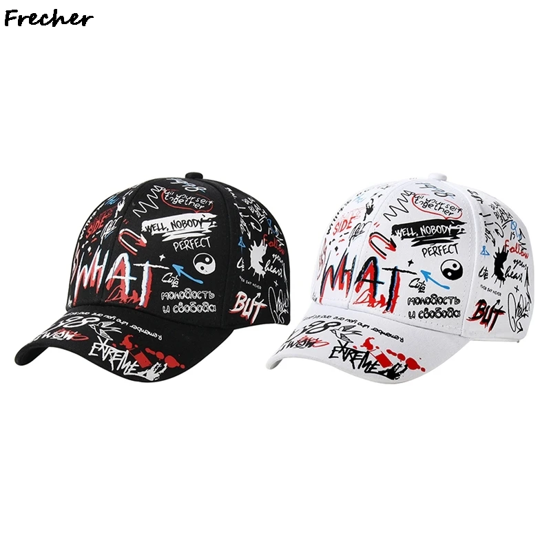 

Бейсболка с принтом граффити, модная кепка для отдыха в Корейском стиле, черная белая кепка в стиле хип-хоп, солнцезащитная Кепка для молоды...
