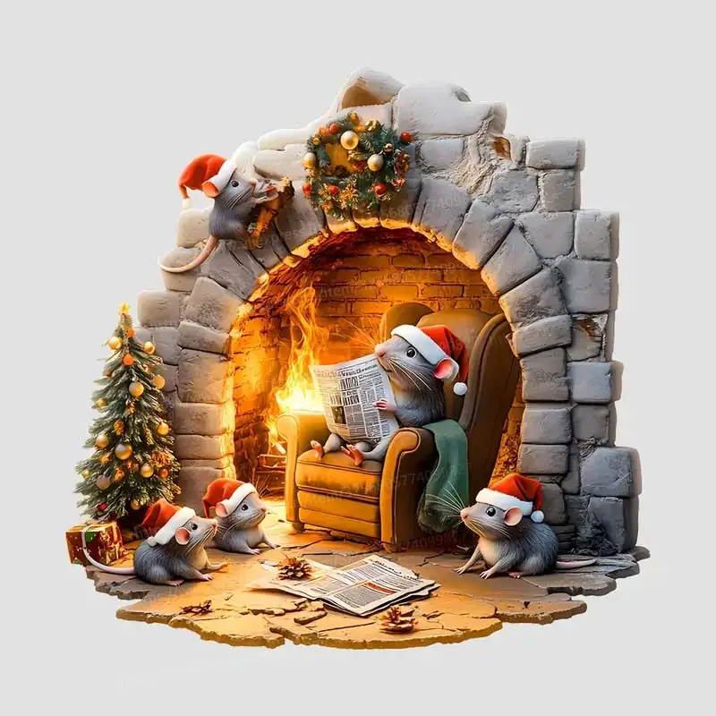 Рождественская наклейка на стену с отверстием в виде мыши  S453