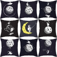 funny astronaut pillowcase cartoon yellow moon planet pillow case garden chair pillows aesthetic home decoration modern 45x45 cm