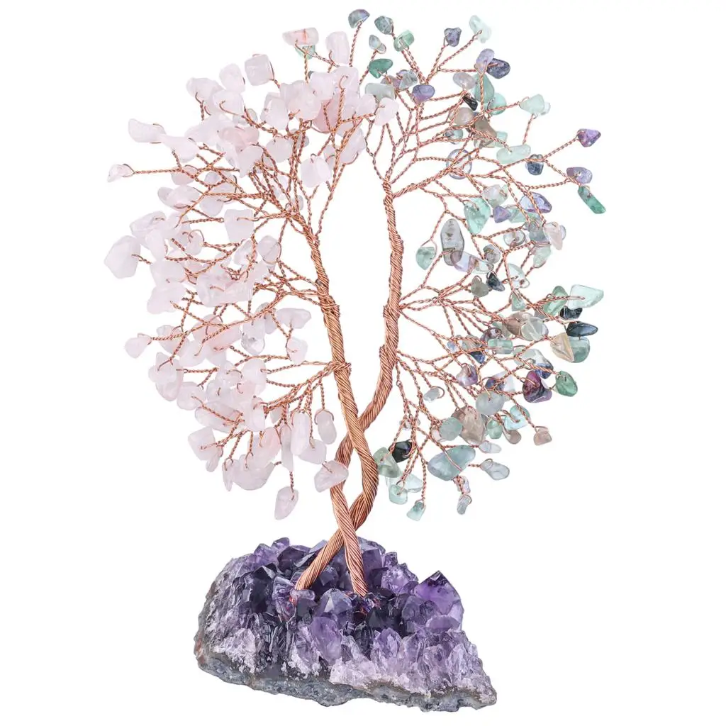 Healing Luck Money Tree With Amethyst Cluster Base Natural Crystal Chips Minerals Gemstone Crafts Gift Nordic Home Ornaments